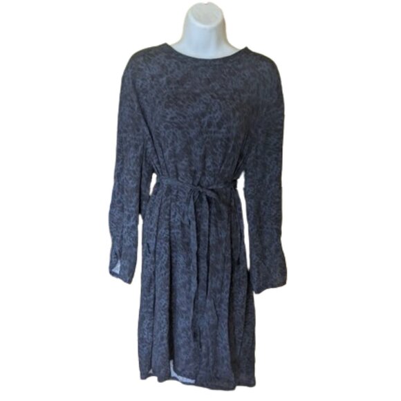 ---  Blue and Black Long Sleeve Belted Printed Dress Size XL - Picture 1 of 3